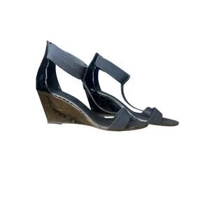 Donald J. Pliner Sz 8.5 Palo-sy Black Snake Skin Sandal Wedge Heel